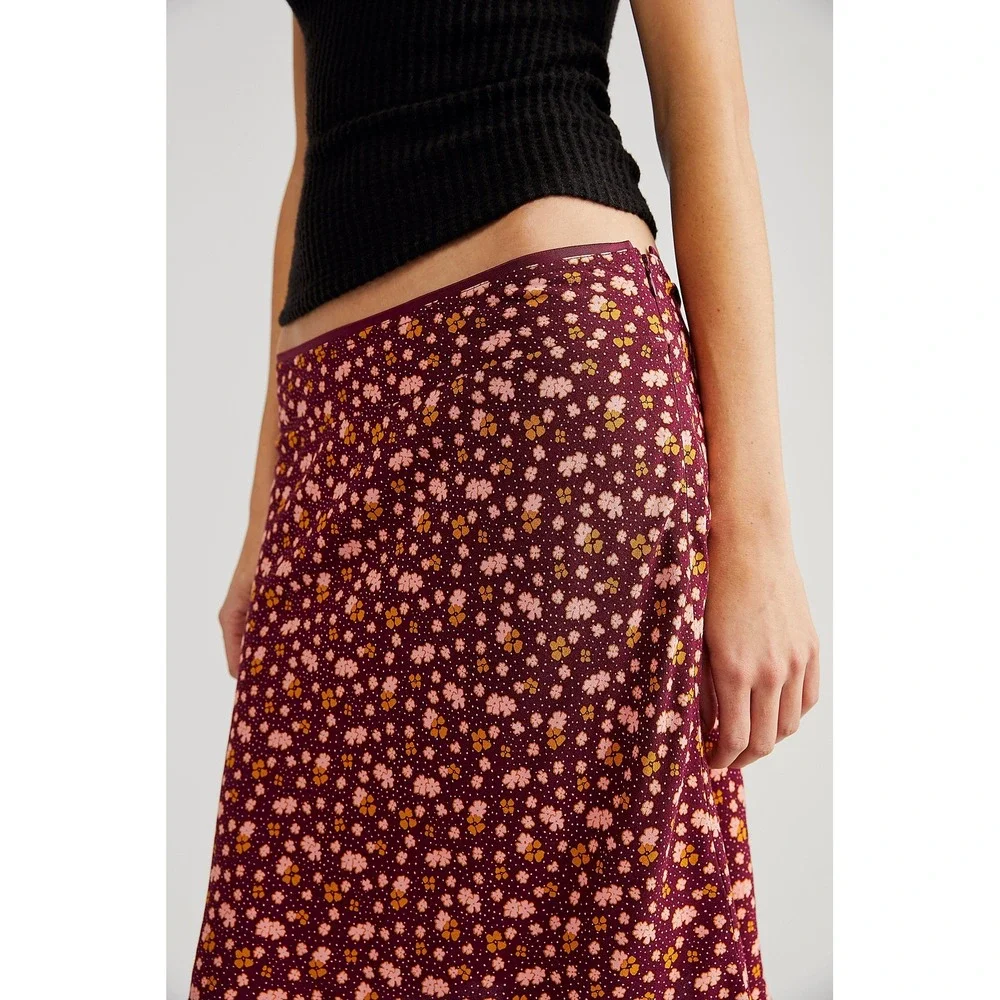 Free People Floral Mini Skirt Plum/Prune Print A-Line Skater Size 6